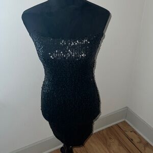 Forever 21 black sequin tube strapless stretch mini dress Sz S